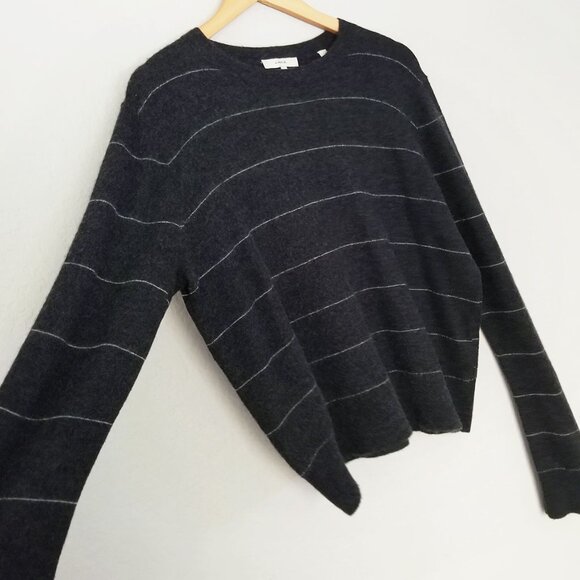 Vince Stripe Fitted 100% Cashmere Crewneck Sweater Charcoal Gray Size XL $345 - Picture 10 of 14
